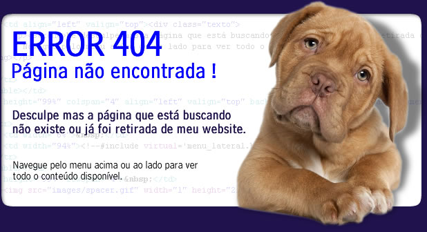 Error 404 - Página não encontrada - cachorrinho triste.